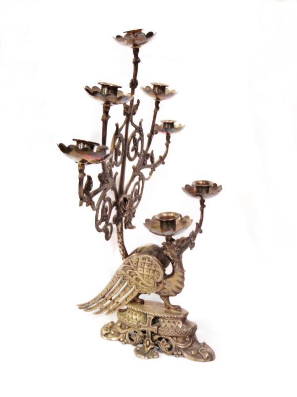 Pair (2) 19th Century Church Candelabra Candle Holders Phoenix, Griffin Crosses VERY RARE