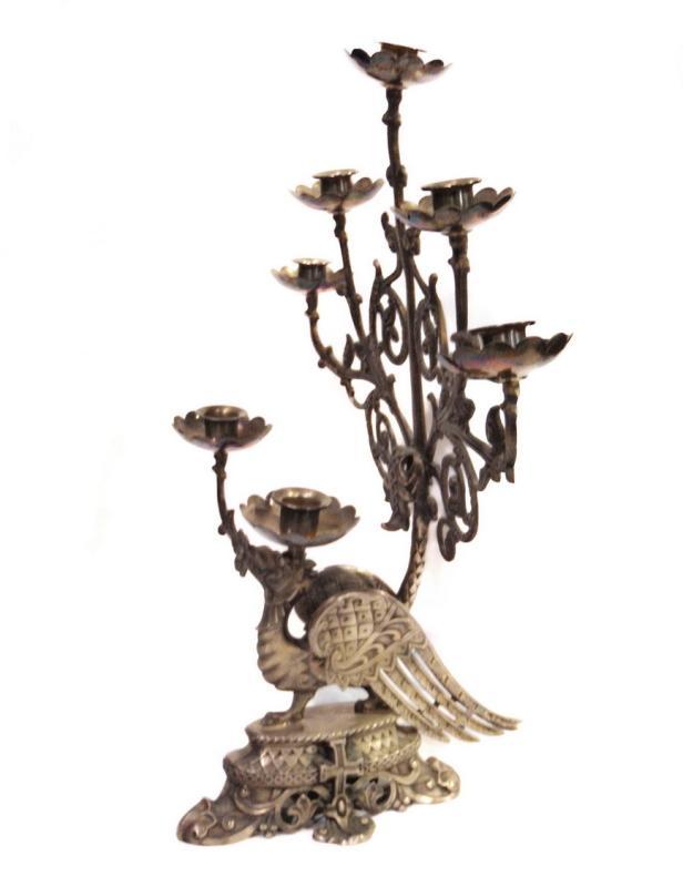 Pair (2) 19th Century Church Candelabra Candle Holders Phoenix, Griffin Crosses VERY RARE