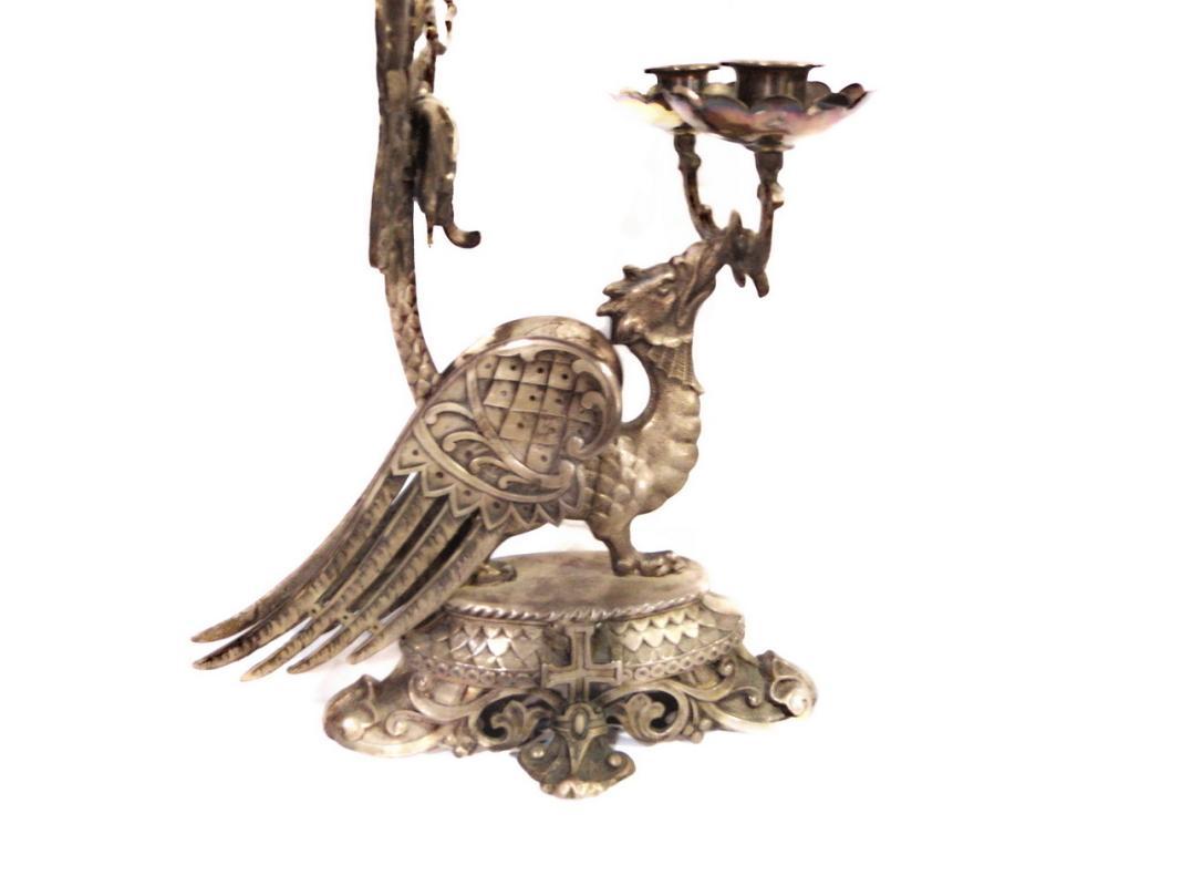Pair (2) 19th Century Church Candelabra Candle Holders Phoenix, Griffin Crosses VERY RARE