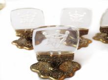6 Art Deco Dancing Flappers Czech Intaglio Reverse Cameo Crystal Place Card Holders