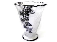 1900 - 1920 Val St. Lambert Belgian Crystal Vase with Silver Overlay and Opaque Glass