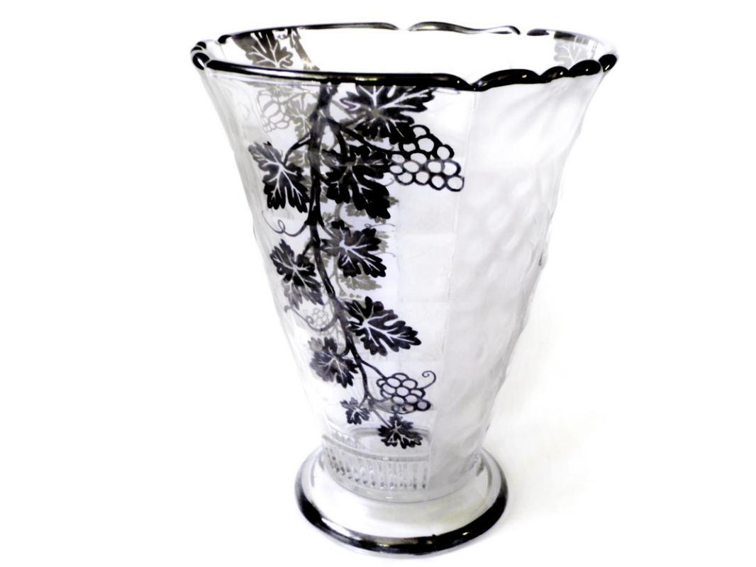 1900 - 1920 Val St. Lambert Belgian Crystal Vase with Silver Overlay and Opaque Glass
