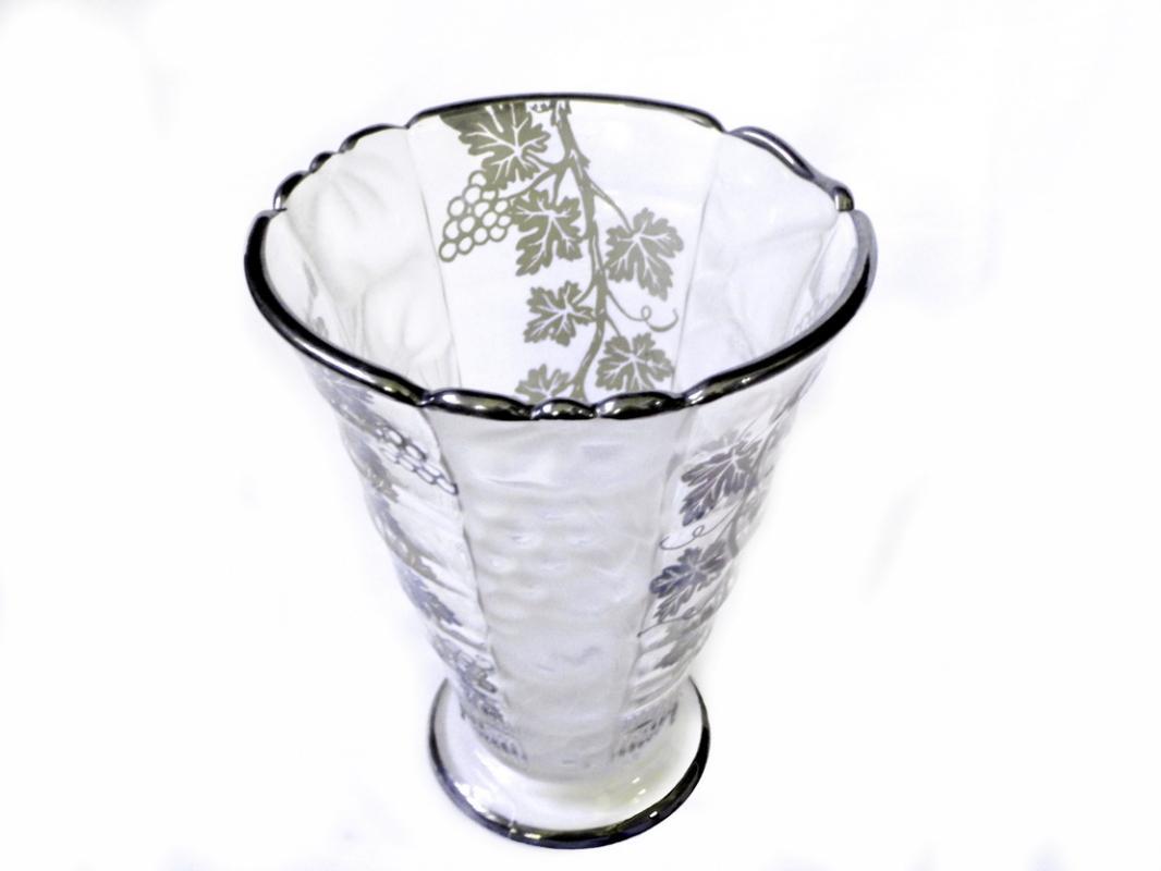 1900 - 1920 Val St. Lambert Belgian Crystal Vase with Silver Overlay and Opaque Glass