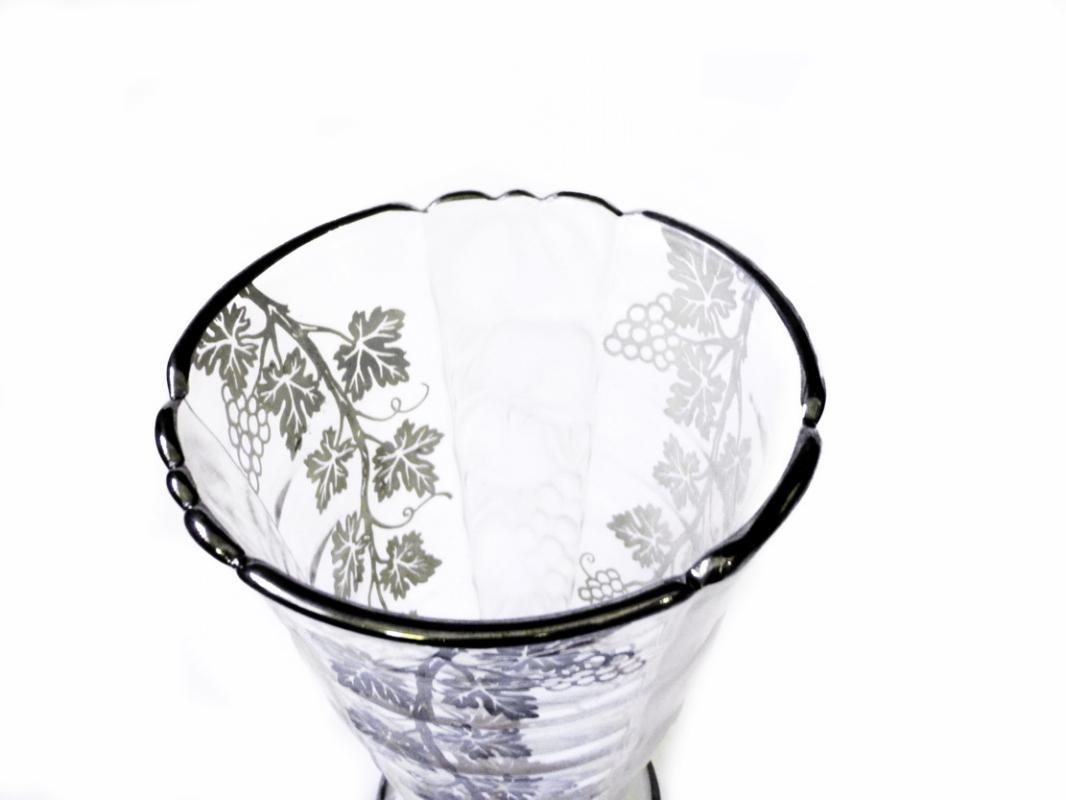 1900 - 1920 Val St. Lambert Belgian Crystal Vase with Silver Overlay and Opaque Glass