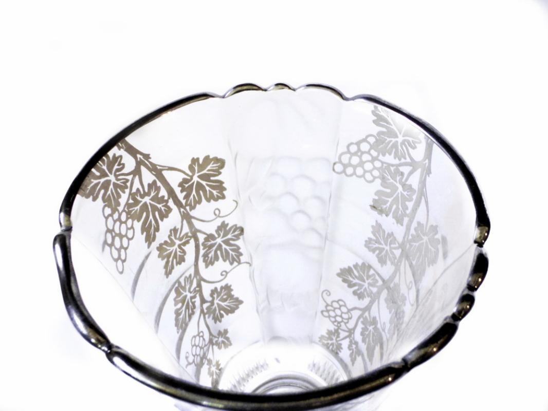 1900 - 1920 Val St. Lambert Belgian Crystal Vase with Silver Overlay and Opaque Glass