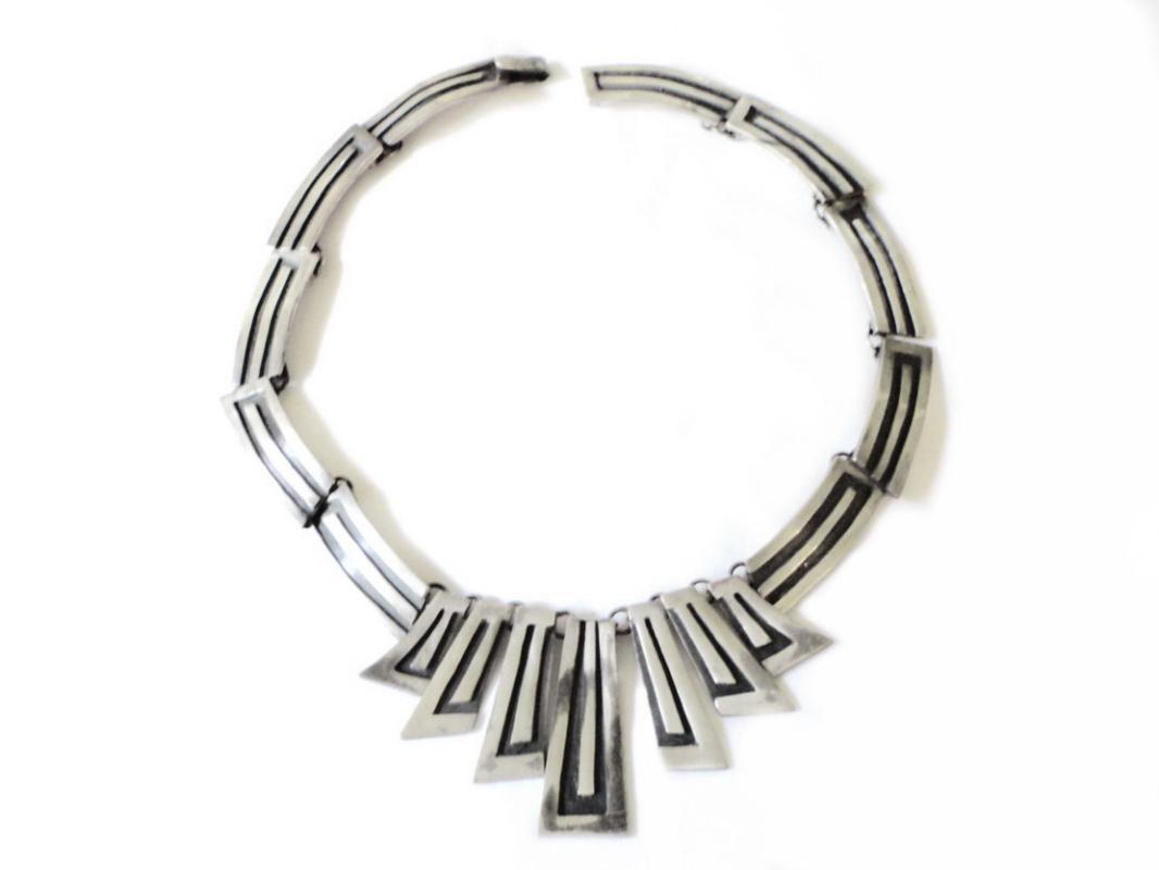 1940s Vintage Taxco Mexico 940 Sterling Silver Necklace Sg'd MS