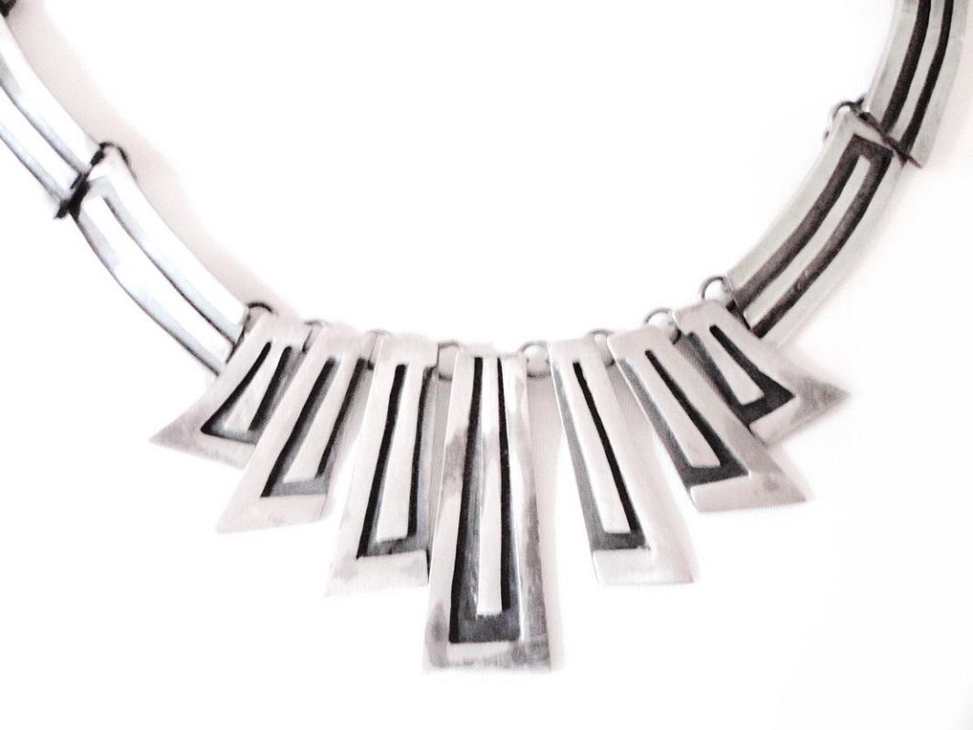 1940s Vintage Taxco Mexico 940 Sterling Silver Necklace Sg'd MS