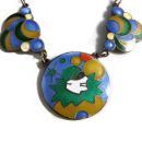 Vintage Necklace Guilloche Multi Coloured Intricately Detailed Enamel Art DecoHarlequin Bubble