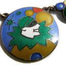Vintage Necklace Guilloche Multi Coloured Intricately Detailed Enamel Art DecoHarlequin Bubble