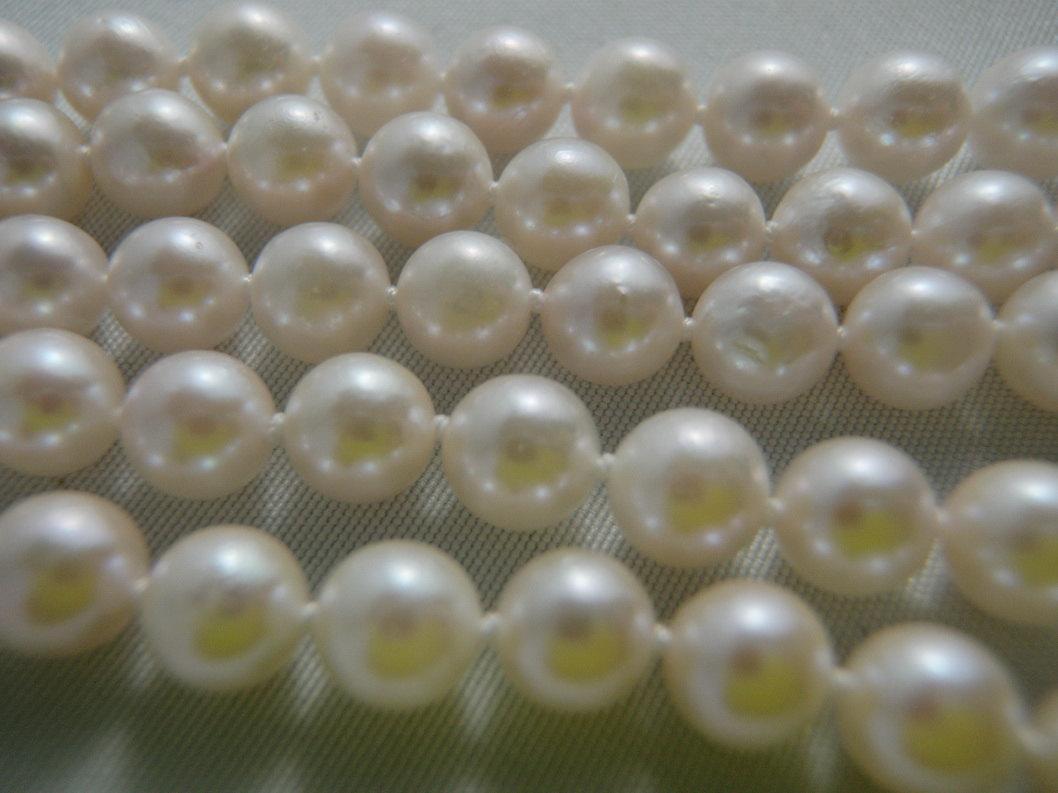 Necklace 5 Strand Soft Akoya Salt Water Cultured Pearl Necklace with Sterling Silver Heart Clasp