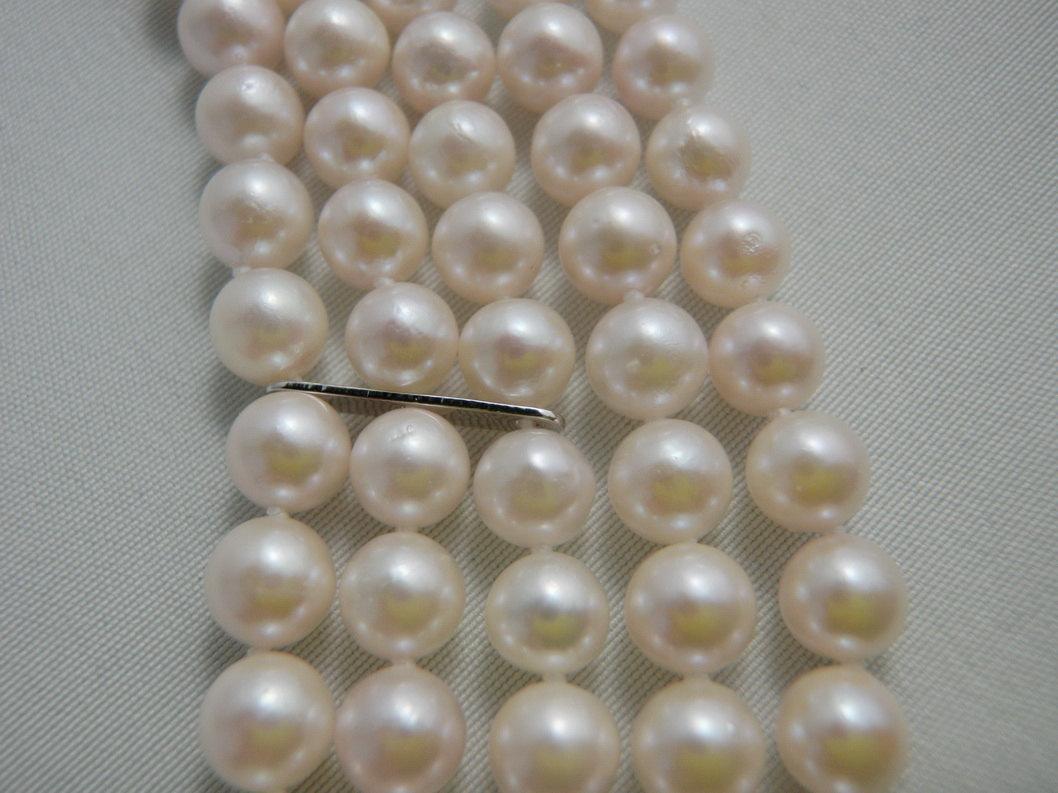 Necklace 5 Strand Soft Akoya Salt Water Cultured Pearl Necklace with Sterling Silver Heart Clasp