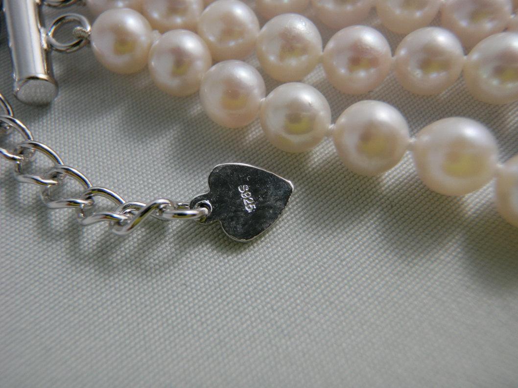 Necklace 5 Strand Soft Akoya Salt Water Cultured Pearl Necklace with Sterling Silver Heart Clasp