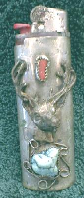 Silver Lighter Holder Deer Head & Stones - OLD