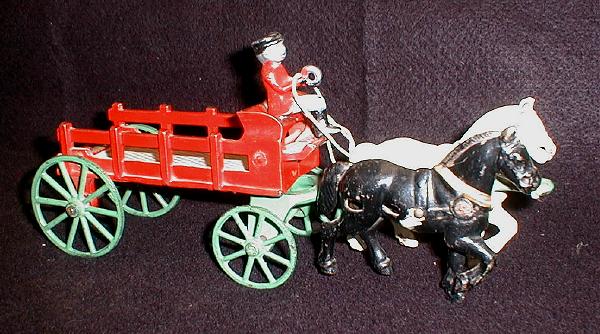KENTON Horse Stake Wagon & Driver CAST IRON - Antique