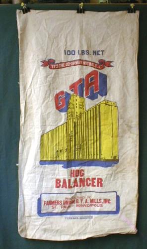 Cloth Feed Sack GTA Hog Balancer COLORFUL - Old!