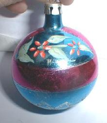 Glass Christmas Ornament w/ Poinsettia - OLD!