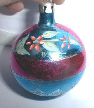Glass Christmas Ornament w/ Poinsettia - OLD!