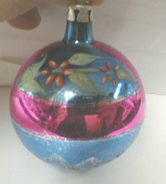 Glass Christmas Ornament w/ Poinsettia - OLD!