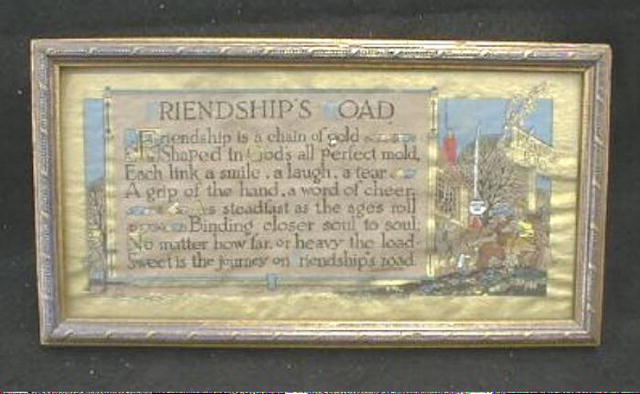 Framed FRIENDSHIP Picture Hand Colored w/ Gold OLD