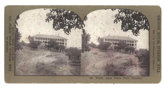 Stereoview Card PANAMA CANAL Hotel Agua Dulce Port - Antique
