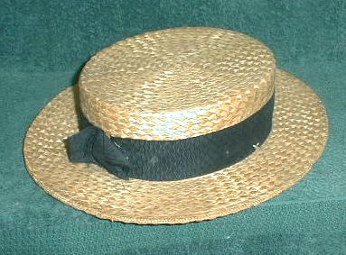 Antique Straw Boater Hat Black Ribbon - NICE