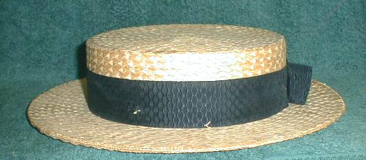 Antique Straw Boater Hat Black Ribbon - NICE