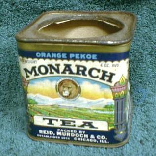 Old MONARCH Tea Tin Container Can Paper Label - LION