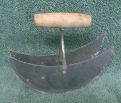 Antique Food Chopper Double Blade Knife Wood Handle