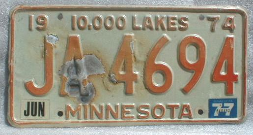 1974 Minnesota License Plate