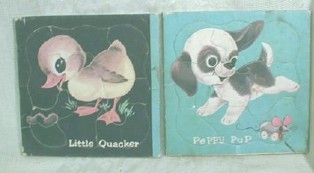 2 Old Vintage Puzzles Little Duck Puppy Dog Mouse
