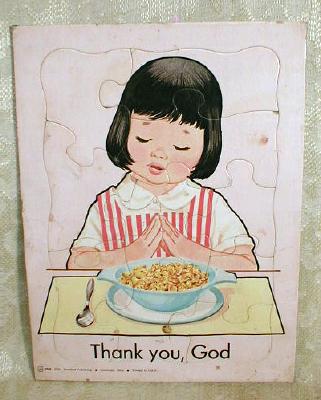 Old Vintage Puzzle Girl Praying Thank You, God