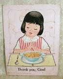 Old Vintage Puzzle Girl Praying Thank You, God