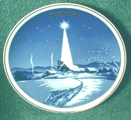 Old Christmas Collector Plate Cobalt Blue Church 1975