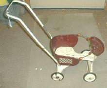 Old TURNER Baby Doll Buggy Metal Maroon & Cream Color