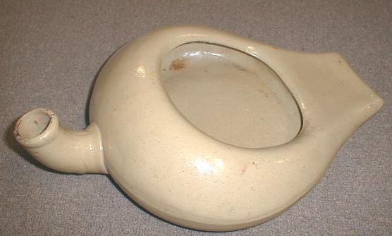 Old Salt Glaze Pottery Bedpan Urinal w/ Spout Bed Pan