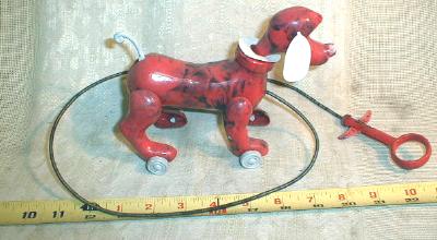 Old Mechanical Dog Toy - Barking / Walking Red Plastic