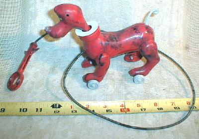 Old Mechanical Dog Toy - Barking / Walking Red Plastic