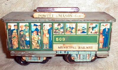 Antique Tin Litho Friction Toy Streetcar Trolly Railway