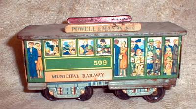 Antique Tin Litho Friction Toy Streetcar Trolly Railway