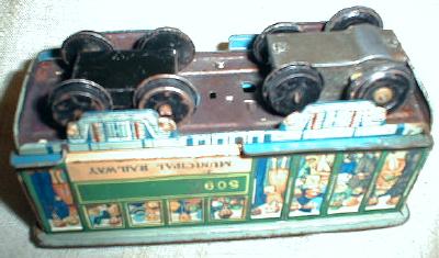 Antique Tin Litho Friction Toy Streetcar Trolly Railway