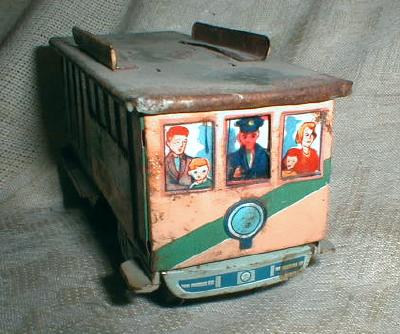 Antique Tin Litho Friction Toy Streetcar Trolly Railway