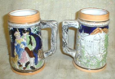 2 Old Beer Steins Mugs Cups JAPAN - COLORFUL!