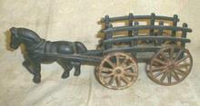 Old Cast Iron KENTON Hay Wagon w/ Horse ORIGINAL RARE!