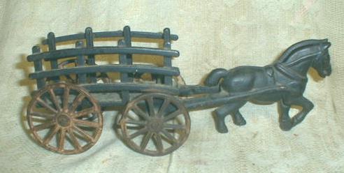 Old Cast Iron KENTON Hay Wagon w/ Horse ORIGINAL RARE!