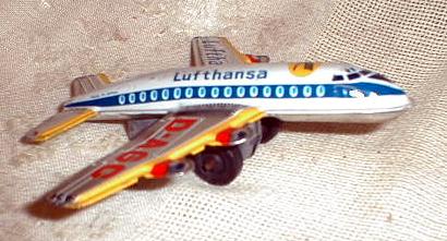 Old LUFTHANSA Airlines Airplane Tin Litho Friction Toy
