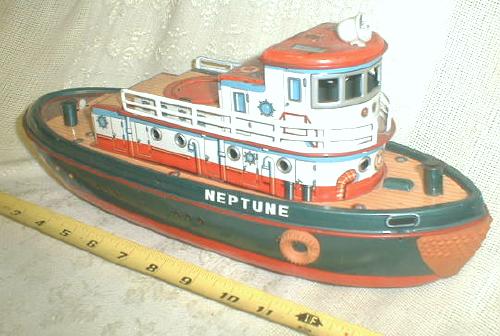 Tugboat MODERN TOYS Tin Batt-Op - NEPTUNE - 1950's