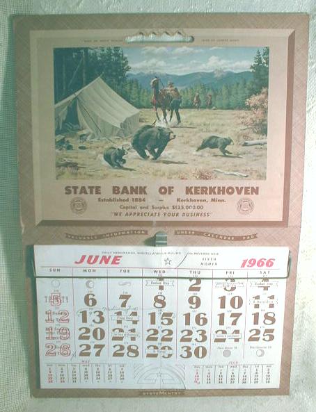 State Bank of Kerkhoven Minnesota Old 1966 Calendar Cowboys
