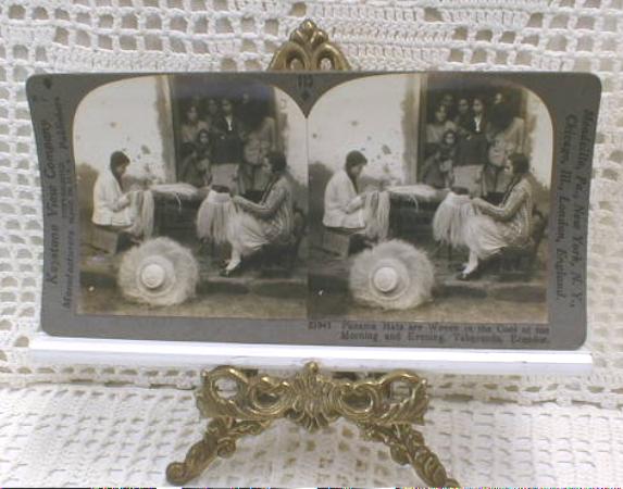 Stereo View Card - Shaping Panama Hats, Ecuador