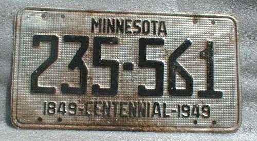 1849 - 1949 Centennial Minnesota License Plate