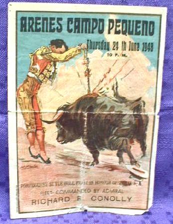 OLD PROGRAM Portuguese Style BULLFIGHT - June 1948